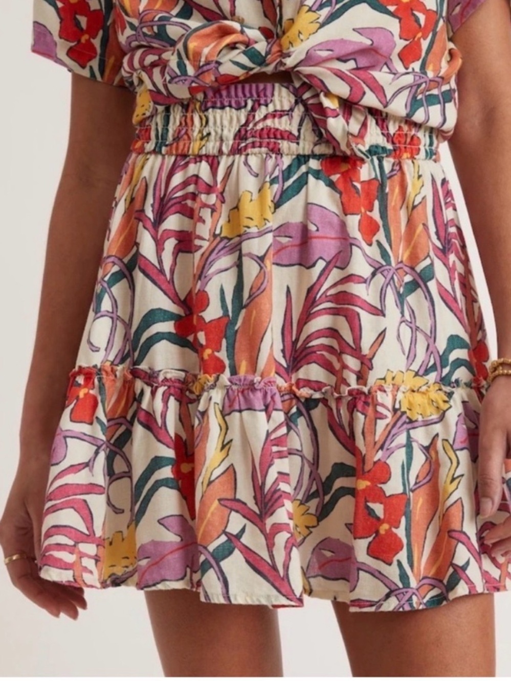 EUC Marine Layer Sophie smocked mini skirt tropical floral print size medium